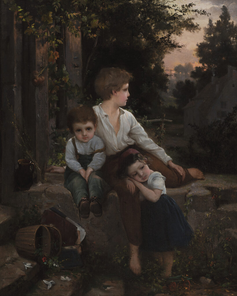 Three children outside a doorway - Emile Munier