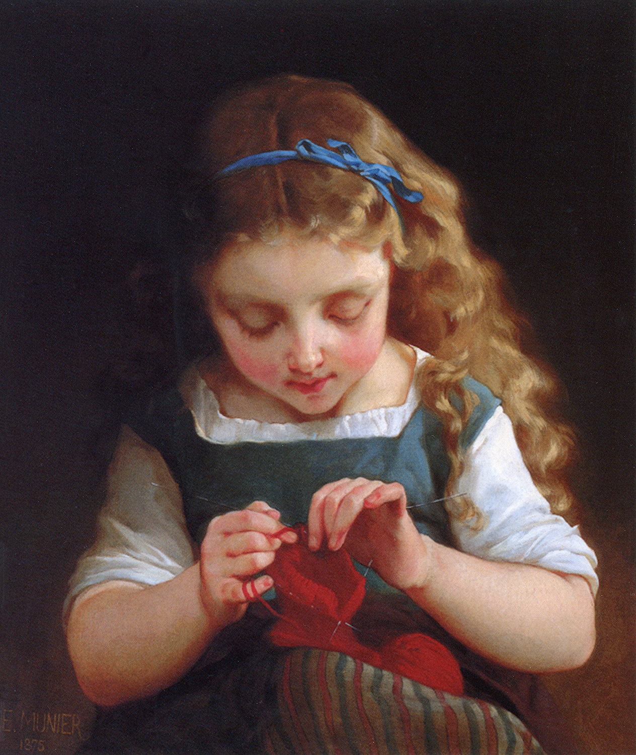 Young girl knitting