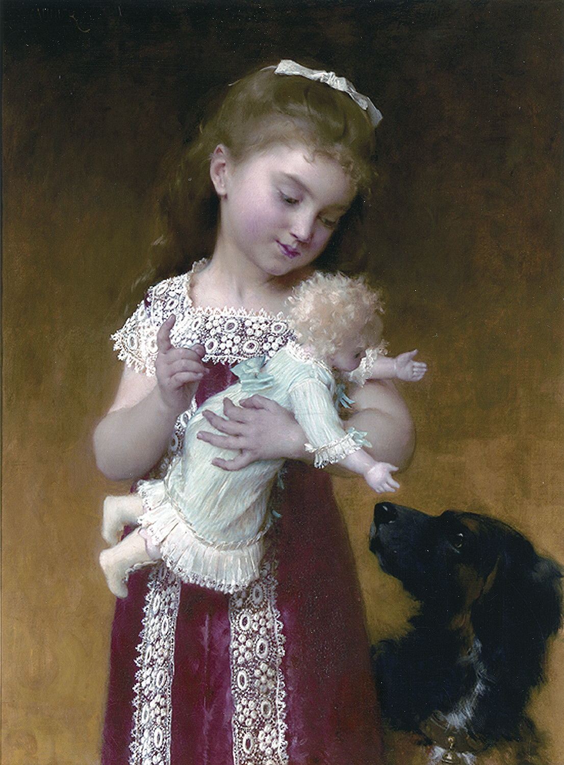 girl with a doll and dog