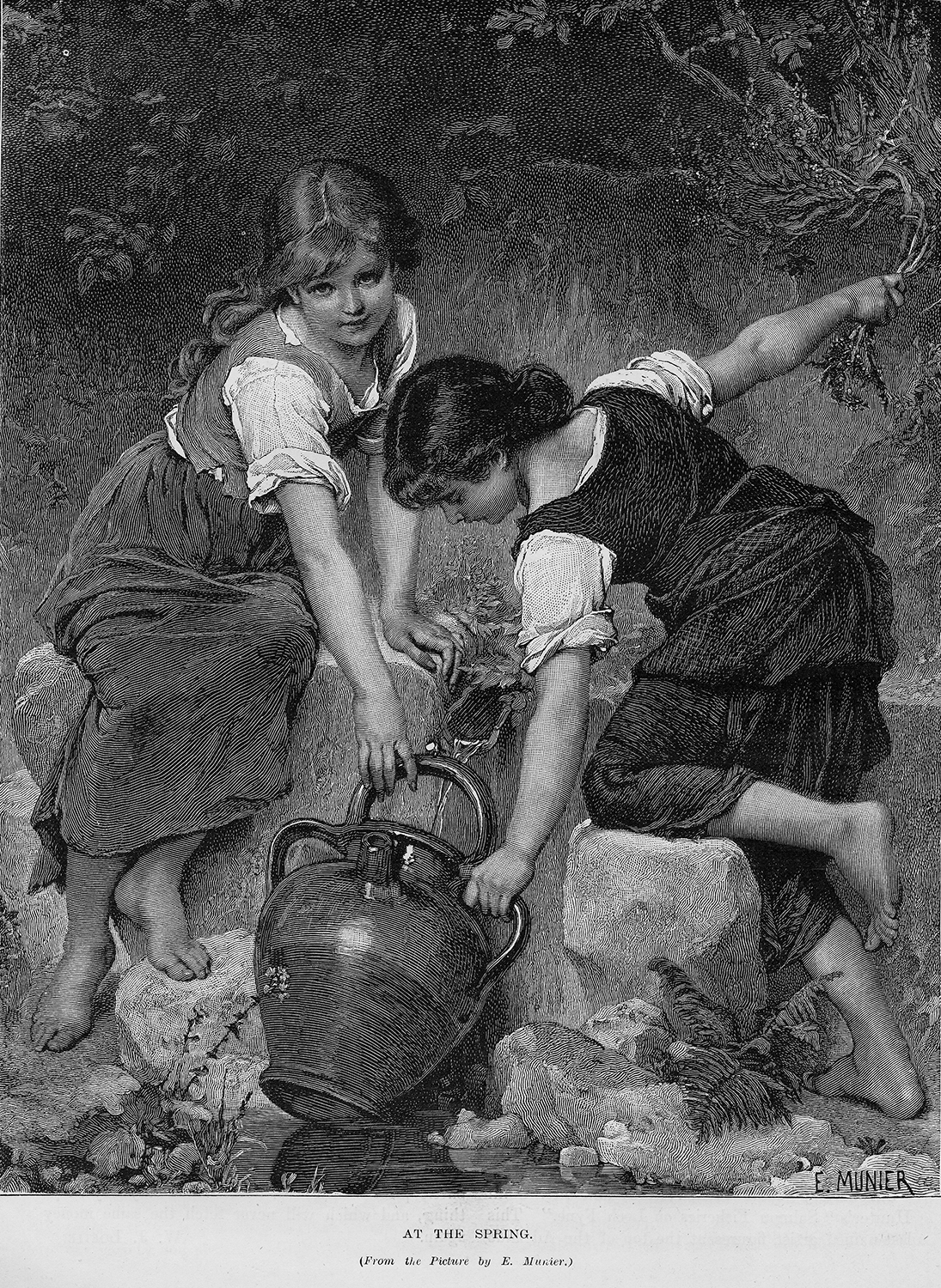 two girls gathering water