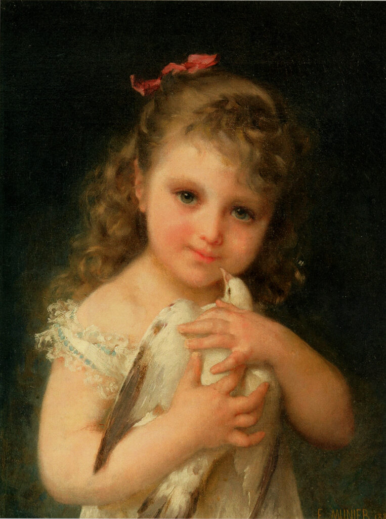 young girl holding a white dove