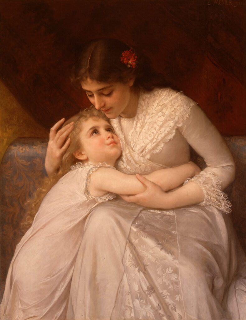mother and daughter hugging by Emile Munier - Pardon Mama
