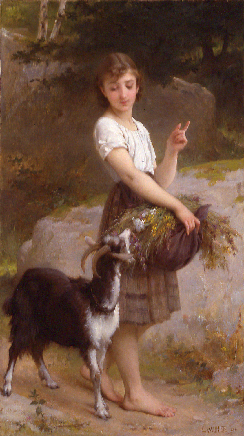 Young Girl with Goat & Flowers - Emile Munier