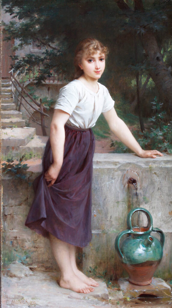 A young girl fetching water - Gathering Water - Emile Munier