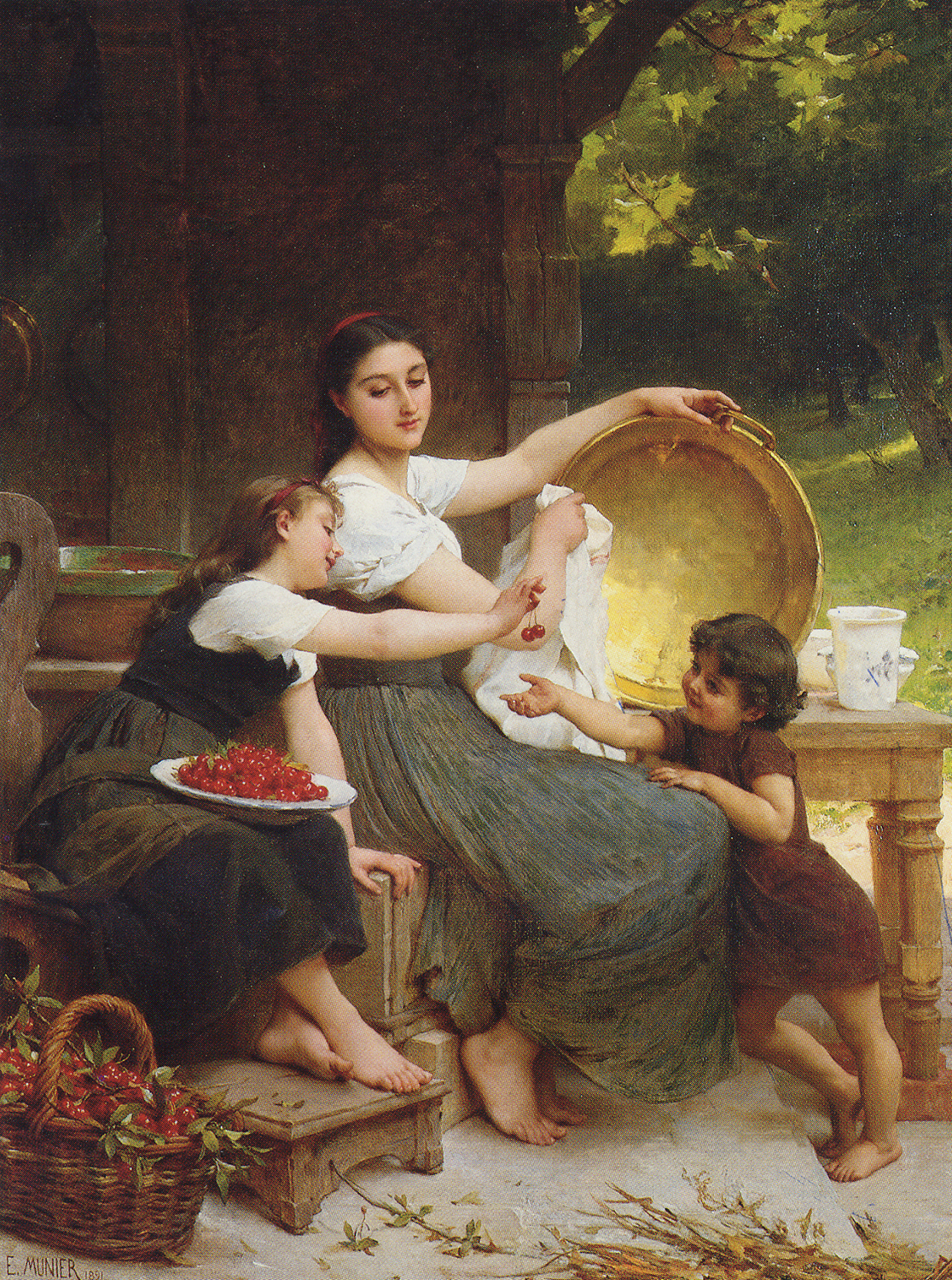 A mother and two daughters in a landscape - Les Confitures - Emile Munier