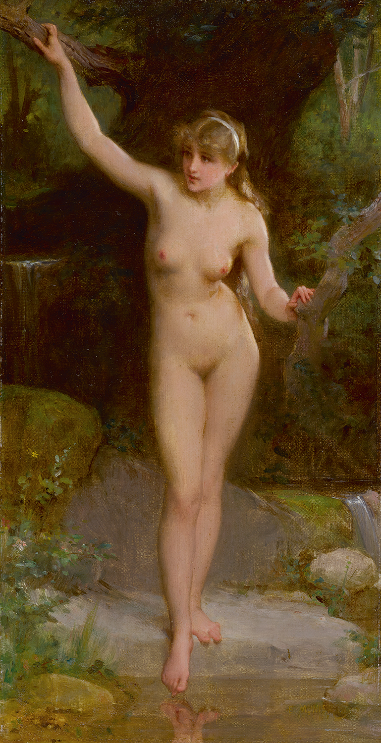 A naked woman at water's edge - La Baigneuse (The Bather) - Emile Munier