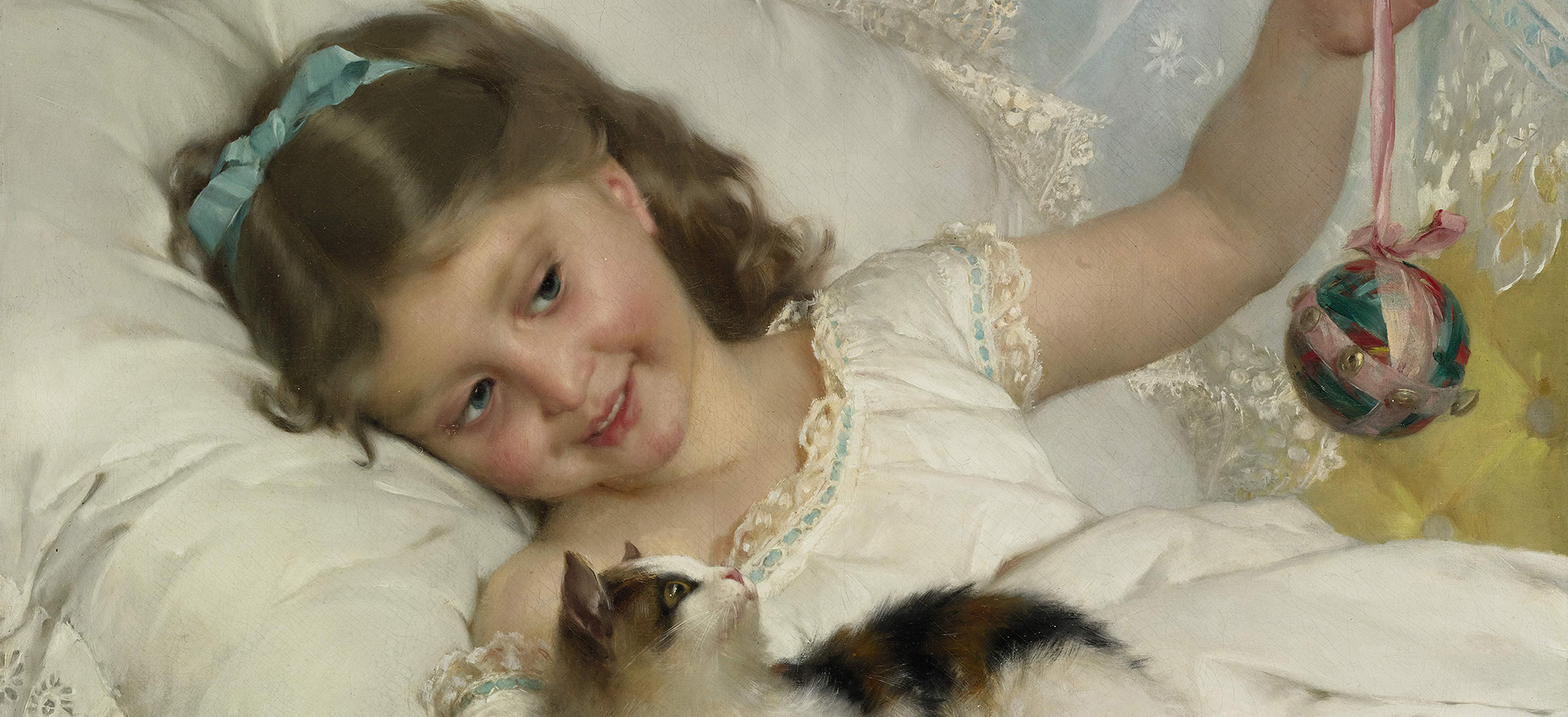 girl in bed with a kitten - Emile Munier